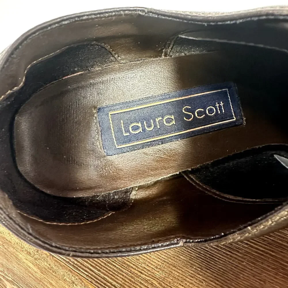 VTG Laura Scott Leather Oxford Heels SZ 7 Lace Up Academia Coquette Grannycore